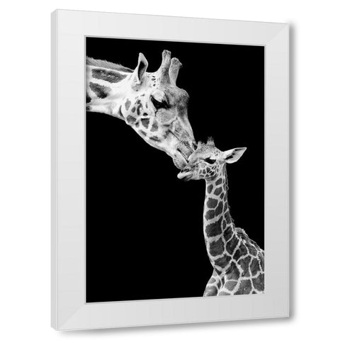 First Love - Giraffe White Modern Wood Framed Art Print by Incado