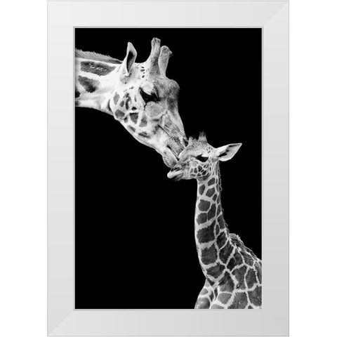 First Love - Giraffe White Modern Wood Framed Art Print by Incado