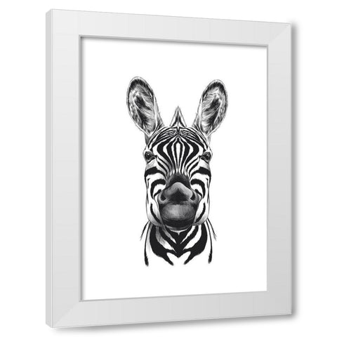 Zebra Illustration White Modern Wood Framed Art Print by Incado
