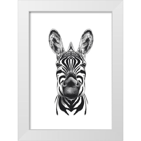 Zebra Illustration White Modern Wood Framed Art Print by Incado