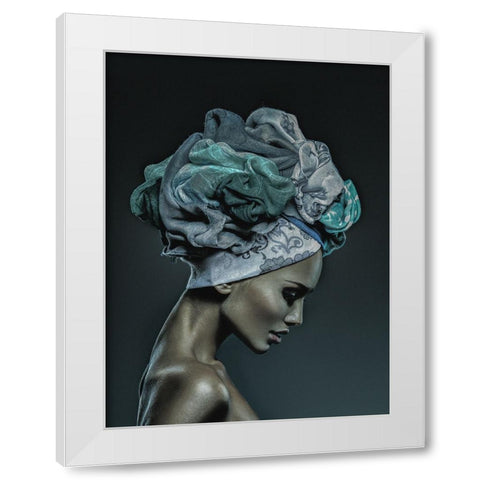 Woman in Thought, Teal White Modern Wood Framed Art Print by Incado