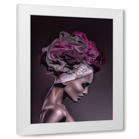 Woman in Thought, Magenta White Modern Wood Framed Art Print by Incado
