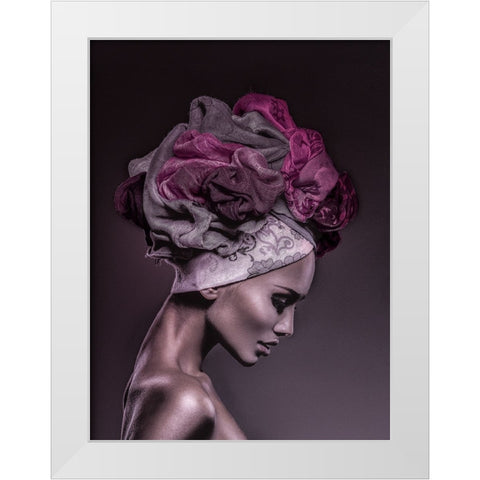 Woman in Thought, Magenta White Modern Wood Framed Art Print by Incado