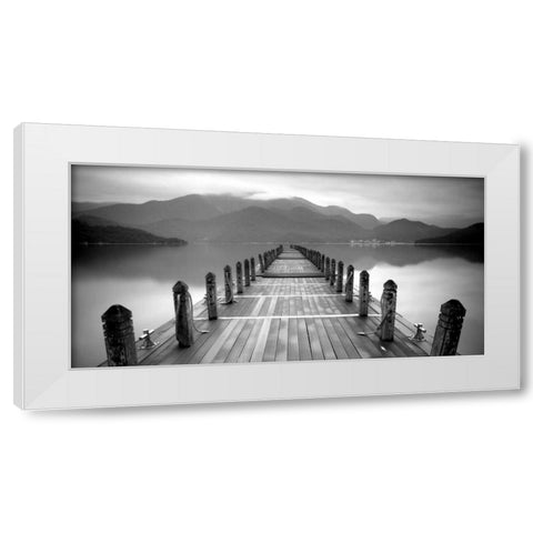 Lake Pier White Modern Wood Framed Art Print by PhotoINC Studio