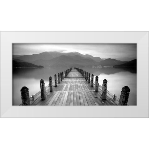 Lake Pier White Modern Wood Framed Art Print by PhotoINC Studio