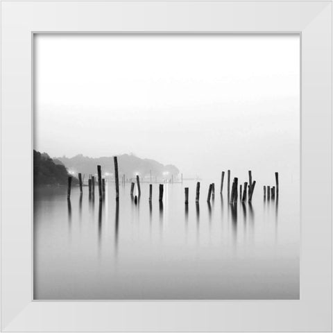 Old Pier White Modern Wood Framed Art Print by PhotoINC Studio