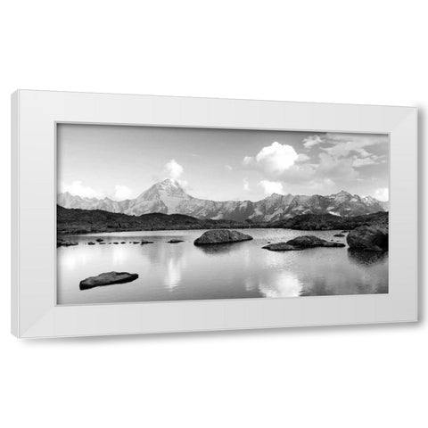 Mountain lake White Modern Wood Framed Art Print by PhotoINC Studio