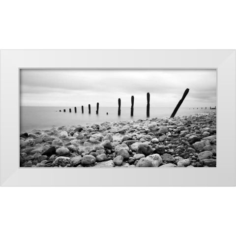 Beach Pebbles White Modern Wood Framed Art Print by PhotoINC Studio