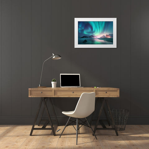 Northern Lights White Modern Wood Framed Art Print by Incado