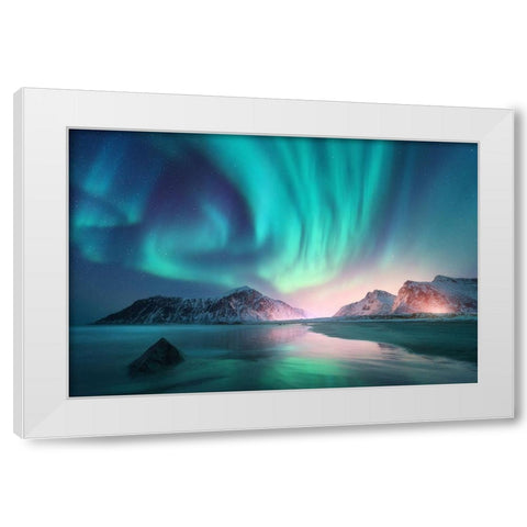 Northern Lights White Modern Wood Framed Art Print by Incado