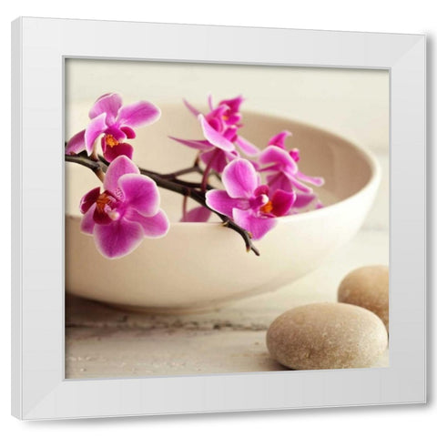 Zen Pebble White Modern Wood Framed Art Print by PhotoINC Studio