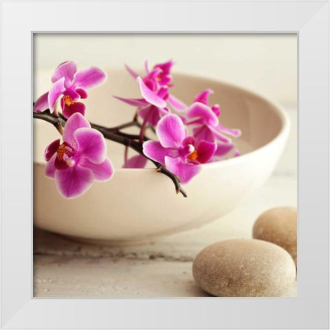 Zen Pebble White Modern Wood Framed Art Print by PhotoINC Studio