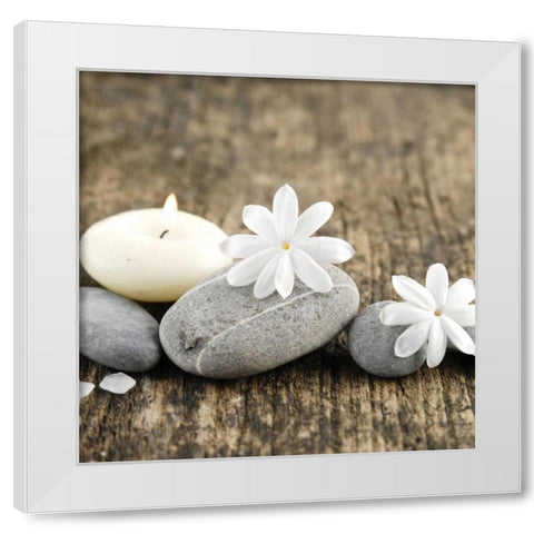 Zen Pebbles White Modern Wood Framed Art Print by PhotoINC Studio