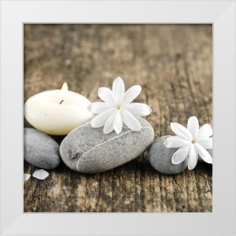 Zen Pebbles White Modern Wood Framed Art Print by PhotoINC Studio