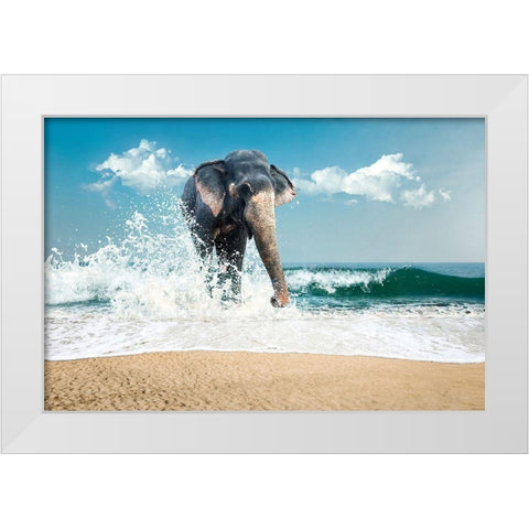 Elephant White Modern Wood Framed Art Print by PhotoINC Studio