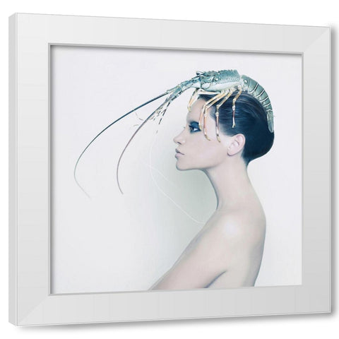 The Lady and the Hummer White Modern Wood Framed Art Print by Incado