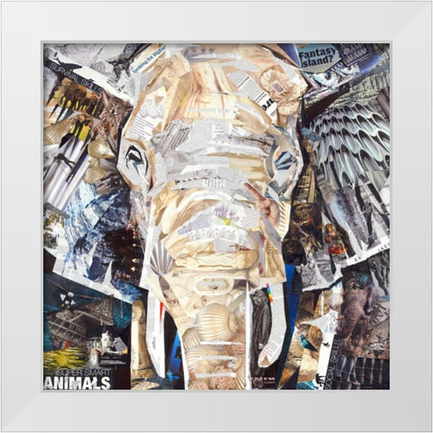 Elephants Gaze White Modern Wood Framed Art Print by Grey, James