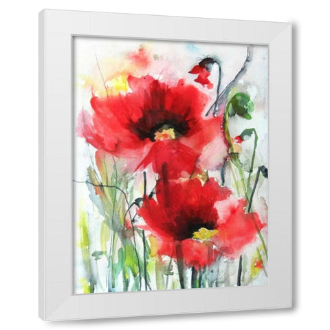 Red Poppies White Modern Wood Framed Art Print by Johannesson, Karin