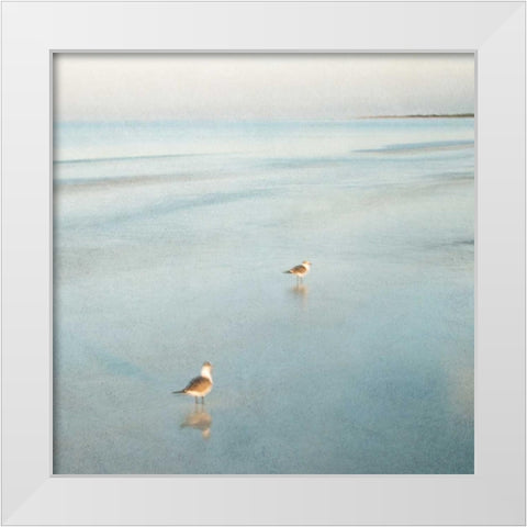 Two Birds on Beach White Modern Wood Framed Art Print by Juracek, John