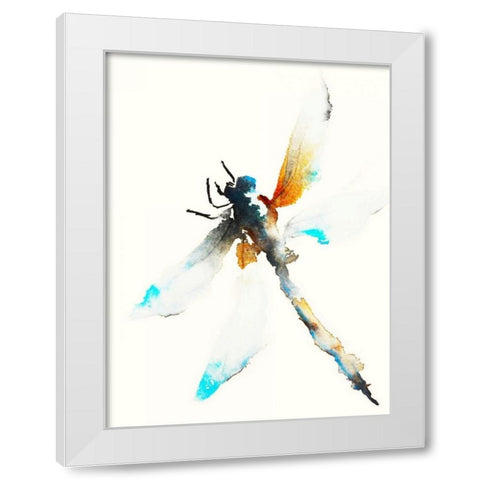 Blue and Brown Dragonfly White Modern Wood Framed Art Print by Johannesson, Karin