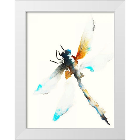 Blue and Brown Dragonfly White Modern Wood Framed Art Print by Johannesson, Karin