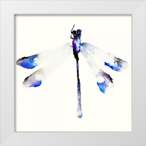 Blue and Violet Dragonfly White Modern Wood Framed Art Print by Johannesson, Karin