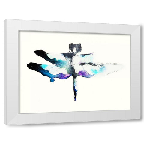Turquoise and Violet Dragonfly White Modern Wood Framed Art Print by Johannesson, Karin