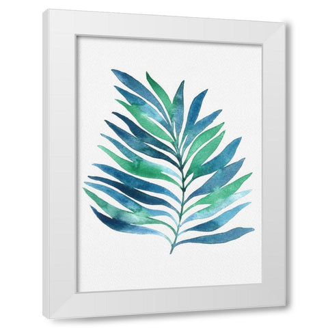 Blue and Green Watercolor Leaves 1 White Modern Wood Framed Art Print by Juncos, Cami
