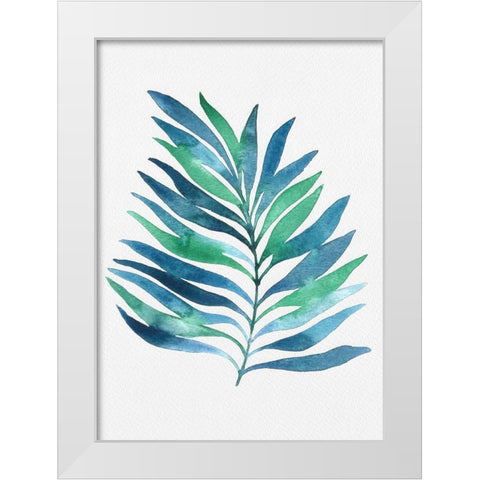 Blue and Green Watercolor Leaves 1 White Modern Wood Framed Art Print by Juncos, Cami