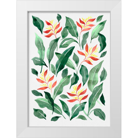 Parakeet Flower White Modern Wood Framed Art Print by Juncos, Cami