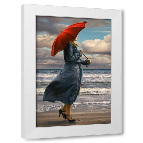 Red Umbrella White Modern Wood Framed Art Print by Kelley, Paul