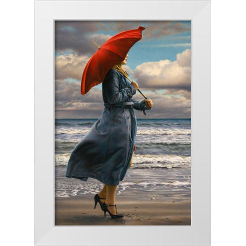 Red Umbrella White Modern Wood Framed Art Print by Kelley, Paul