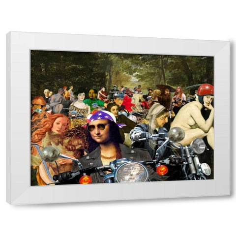 Bikers sur l herbe White Modern Wood Framed Art Print by Kite, Barry