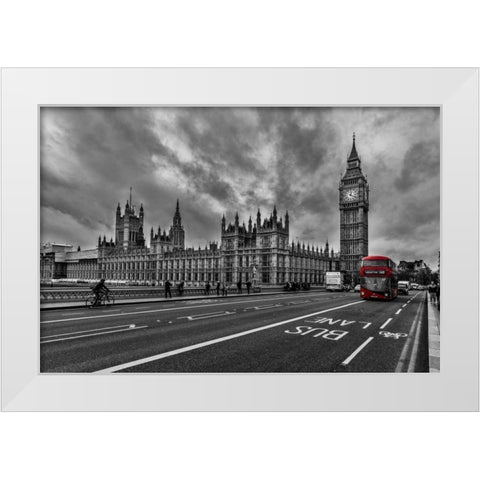 Double Decker - London White Modern Wood Framed Art Print by Kostka, Vladimir