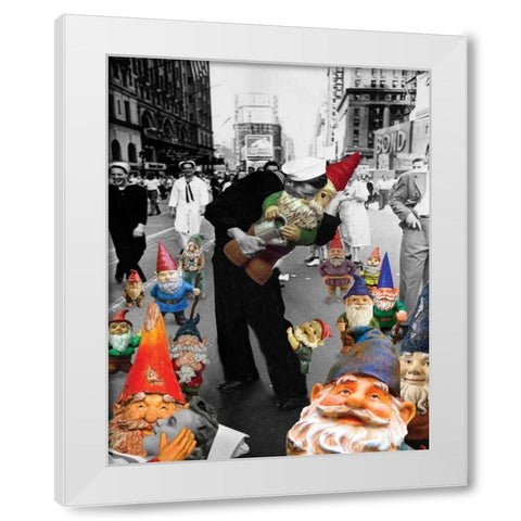 Garden Gnomes - VJ Day White Modern Wood Framed Art Print by Kite, Barry
