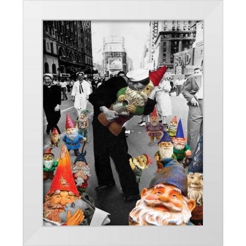 Garden Gnomes - VJ Day White Modern Wood Framed Art Print by Kite, Barry