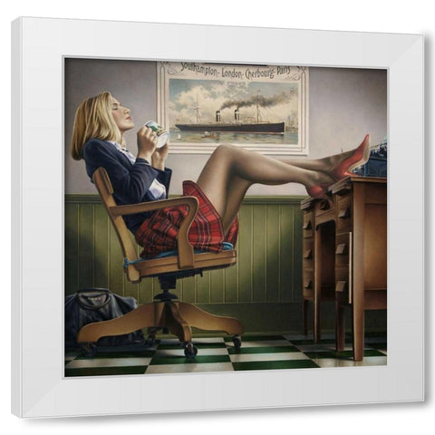 Coffee Break White Modern Wood Framed Art Print by Kelley, Paul