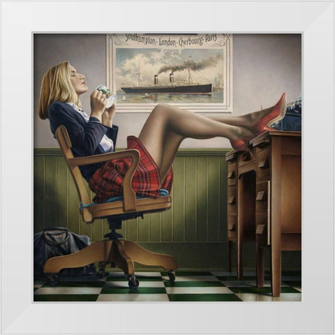 Coffee Break White Modern Wood Framed Art Print by Kelley, Paul