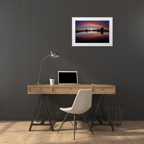 Canoe Sunset White Modern Wood Framed Art Print by Kostka, Vladimir