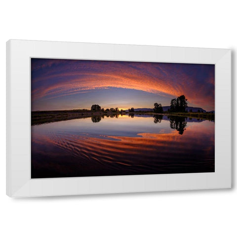 Canoe Sunset White Modern Wood Framed Art Print by Kostka, Vladimir
