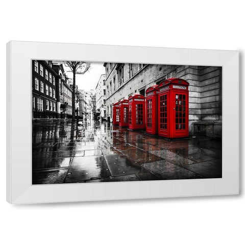 London Phones White Modern Wood Framed Art Print by Kostka, Vladimir