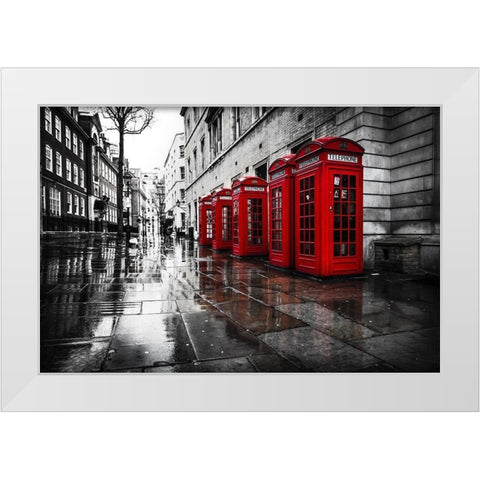 London Phones White Modern Wood Framed Art Print by Kostka, Vladimir