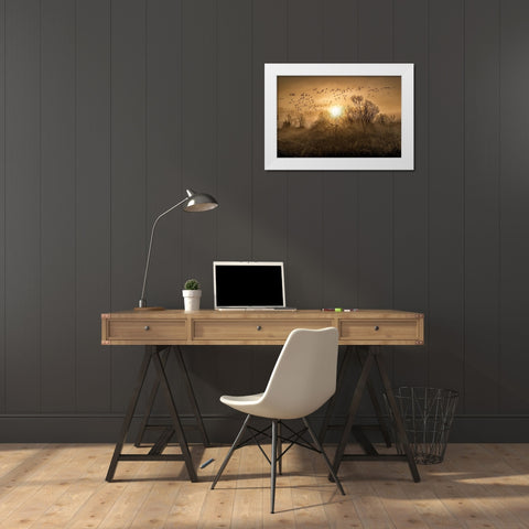 The Flight White Modern Wood Framed Art Print by Kostka, Vladimir