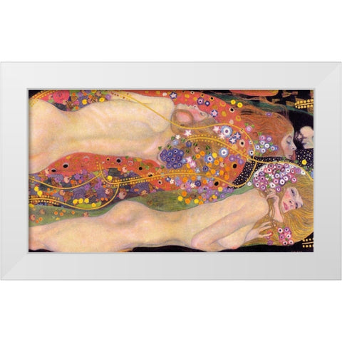 Water Serpents II White Modern Wood Framed Art Print by Klimt, Gustav
