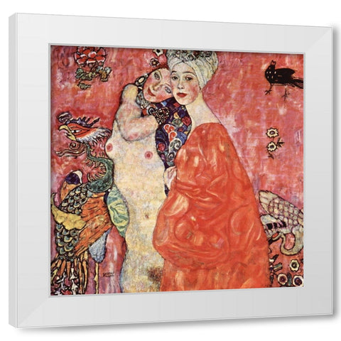 The Girlfriends White Modern Wood Framed Art Print by Klimt, Gustav