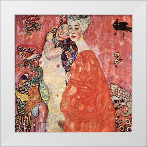 The Girlfriends White Modern Wood Framed Art Print by Klimt, Gustav