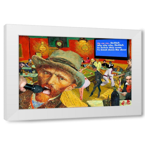 Karaoke Night in Arles White Modern Wood Framed Art Print by Kite, Barry