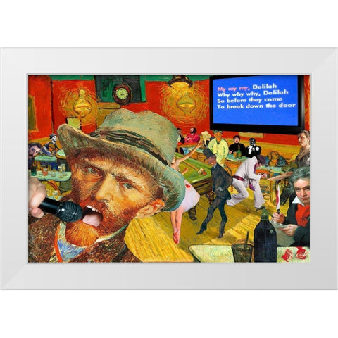 Karaoke Night in Arles White Modern Wood Framed Art Print by Kite, Barry