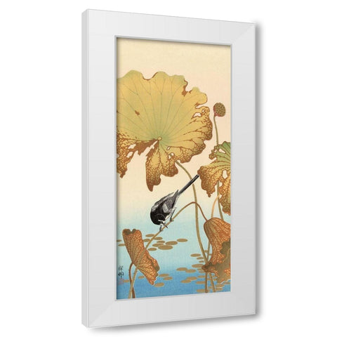 Japanese Wagtail on Lotus Plant, 1925-1936 White Modern Wood Framed Art Print by Koson, Ohara