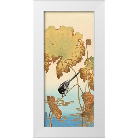 Japanese Wagtail on Lotus Plant, 1925-1936 White Modern Wood Framed Art Print by Koson, Ohara